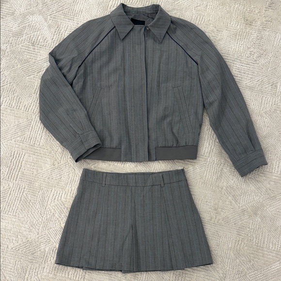 Zara Gray Pinstripe Jacket and Skirt Set - Picture 2 of 16